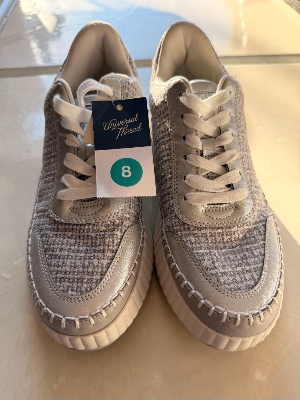 Universal Thread Persephone Platform Sneakers Silver Tweed Metallic Womens 8 NWT
